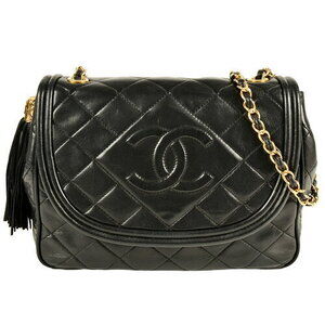 Chanel Matelasse Chain Shoulder Bag Black Lambskin Coco Mark Tassel